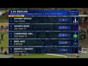 Video preview image for Redcar 14:45 - Redcar Racecourse Cheapest Admission In Britain Selling Stakes