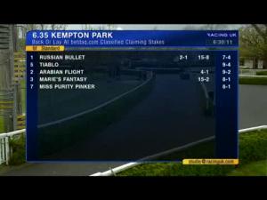 Video preview image for Kempton Park 18:35 - Back Or Lay At betdaq.com Classified Claiming Stakes