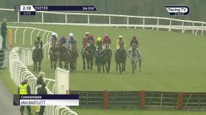 Video preview image for Exeter 14:10 - Follow @racingtv On Twitter Novices' Selling Hurdle (5)