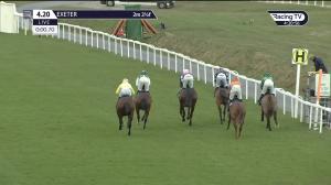 Video preview image for Exeter 16:20 - Follow @racingtv On Twitter Novices' Selling Hurdle (4)
