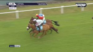 Video preview image for Cartmel 15:05 - racingtv.com/freetrial Novices' Chase (3)